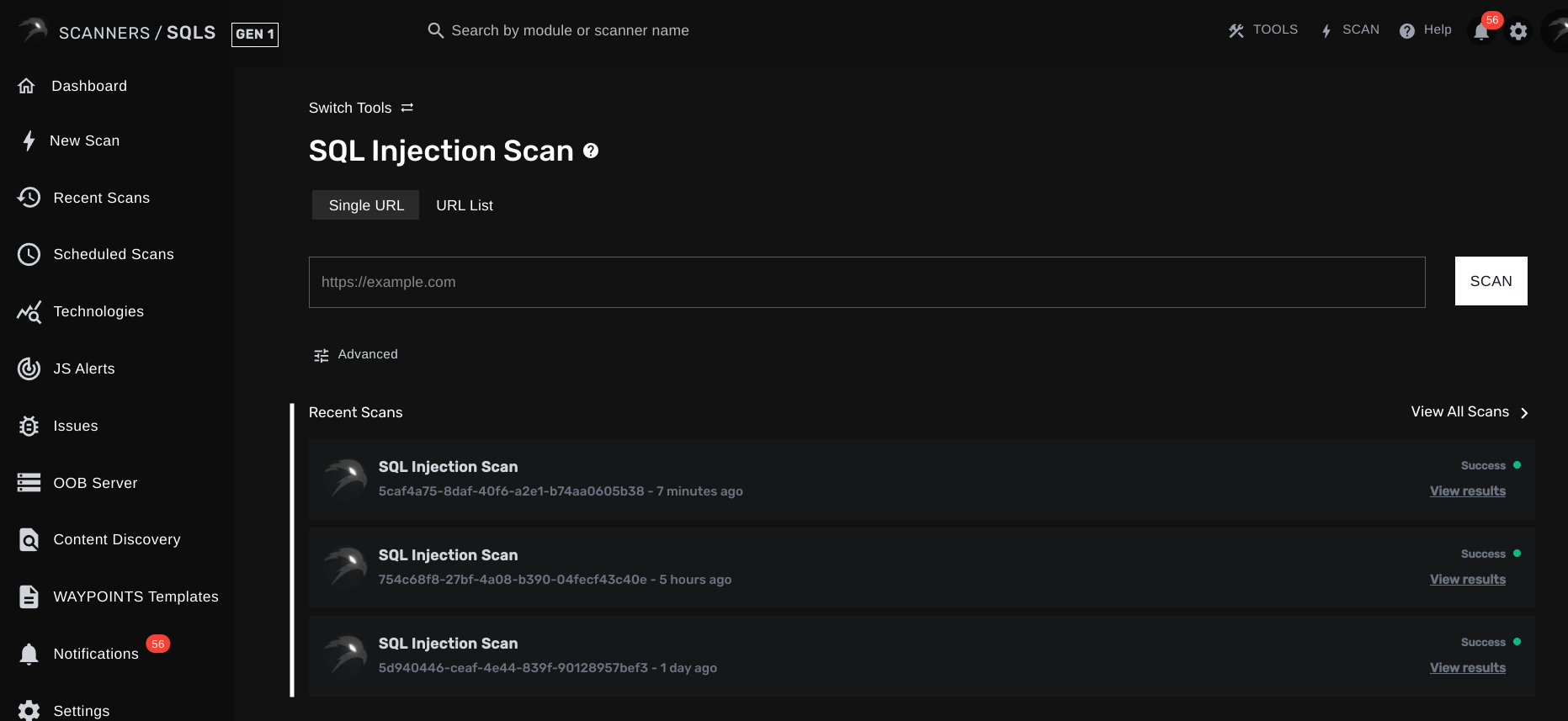 Your recent scans will appear under each scanner