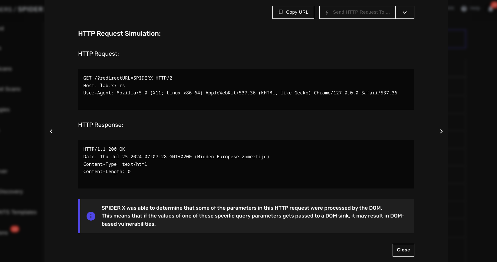 SPIDER X was able to intercept a parameter processed by the DOM