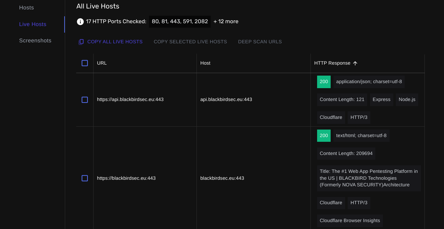 Query live hosts by response elements