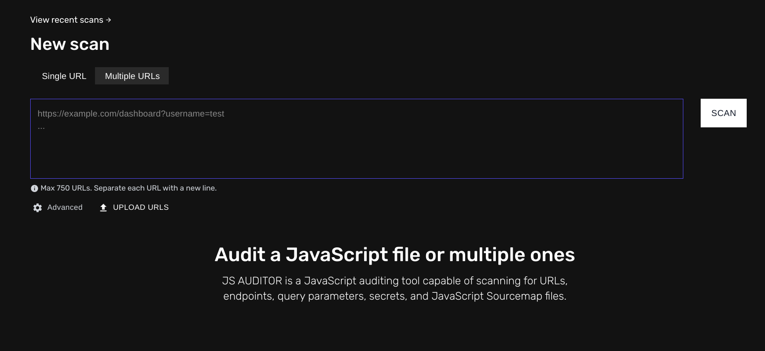 Scan a list of javascript files for security vulnerabilities